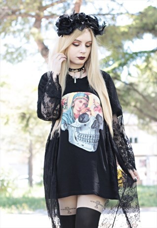 VIRGIN MARY SKULL BLACK OVERSIZED TEE