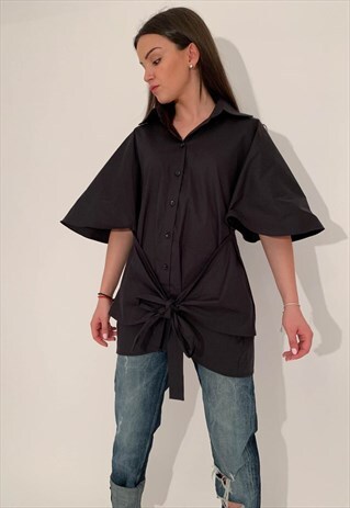 OVERSIZED SHIRT CASUAL BLACK TOP LOOSE BLOUSE F1863