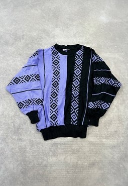 Vintage Knitted Jumper Abstract Patterned Funky Sweater