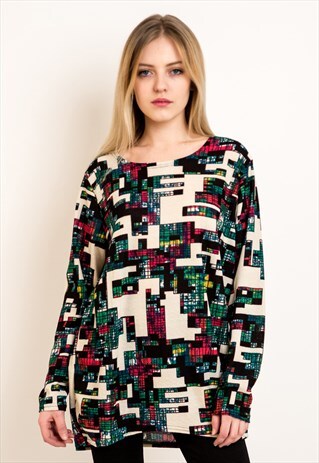 MULTI COLOR GRAFFITI PRINT OVERSIZED TOP CY
