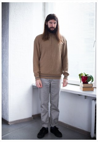 VINTAGE 90'S BROWN HIGH COLLAR KNITTED JUMPER
