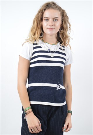 ROCCOBAROCCO WOMENS VINTAGE VEST TOP SMALL BLUE 90S