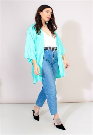 VINTAGE 90S GREEN CHINESE SHORT FESTIVAL KIMONO JACKET