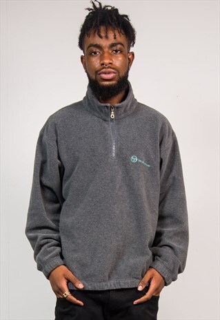 VINTAGE 90'S GREY SERGIO TACCHINI QUARTER ZIP FLEECE JUMPER
