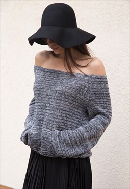 Off shoulder Sweater Knitwear Loose Size Asymmetrical F1553