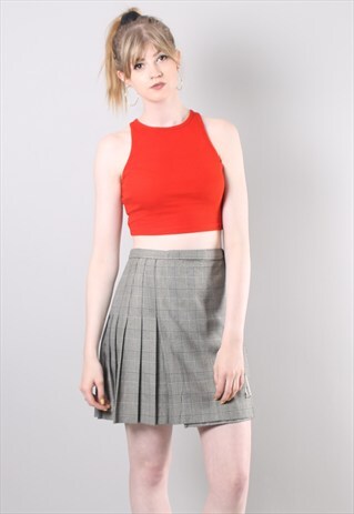 VINTAGE 90S GREY CHECK PLEATED SHORT KILT SKIRT