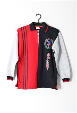Vintage 90s Grey Red Black Hockey Zipper Sweatshirt Petite
