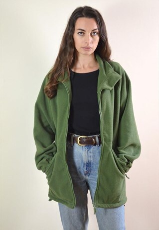 1990S VINTAGE GREEN FULL ZIP MINIMAL FLEECE JACKET