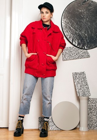 90S VINTAGE RED WOOL COAT