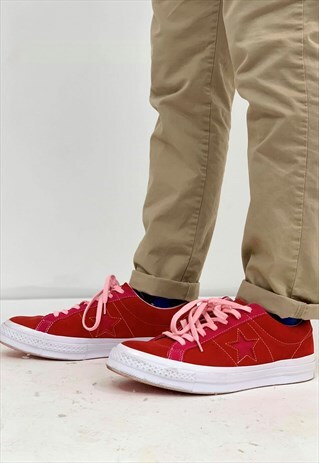 CONVERSE ONE STAR ENAMEL RED AND PINK SUEDE SKATE TRAINERS