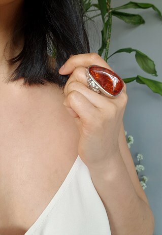 LARGE COGNAC AMBER NOUVEAU RING