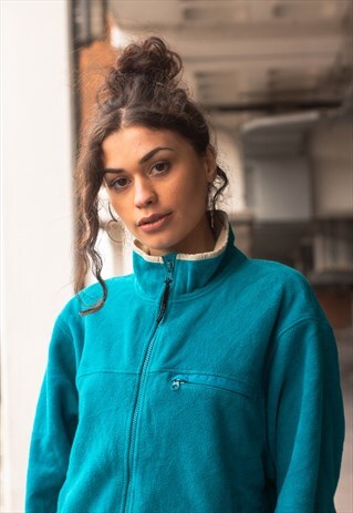VINTAGE 90'S L.L. BEAN EMBROIDERED LOGO FLEECE JACKET, BLUE