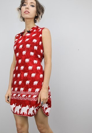 VINTAGE 90S ELEPHANT PATTERNED SUMMER DRESS