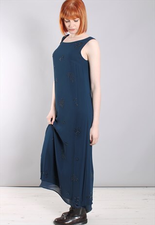 VINTAGE 90S LAURA ASHLEY CHIFFON BEADED MAXI DRESS