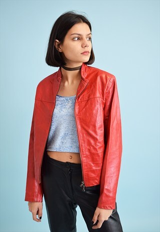 COOL VINTAGE 90'S RETRO LEATHER SCANDI JACKET TOP