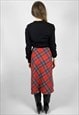70'S VINTAGE SKIRT RED CHECK TARTAN A LINE WINTER SMALL