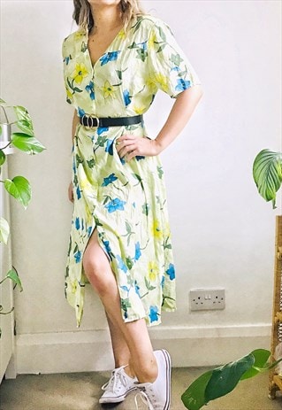 VINTAGE 80S LIME FLORAL MIDI DRESS