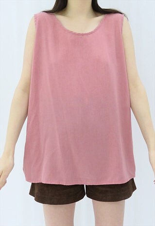 90S VINTAGE PINK SLEEVELESS BLOUSE TOP (SIZE L)