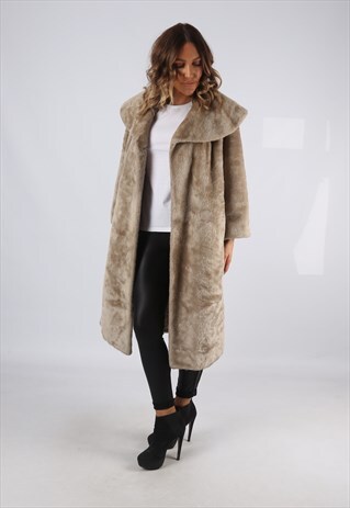 FAUX FUR COAT JACKET VINTAGE LONG UK 14 (C9EW)