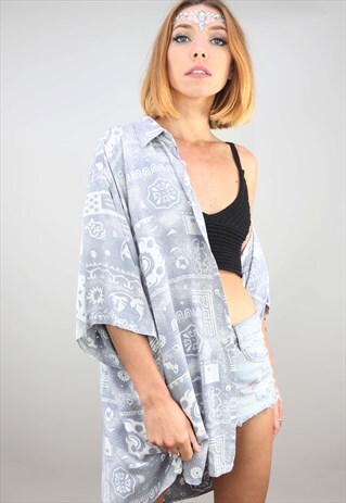 VINTAGE 80S 90S OVERSIZED SHORT SLEEVE PATTERNED SHIRT