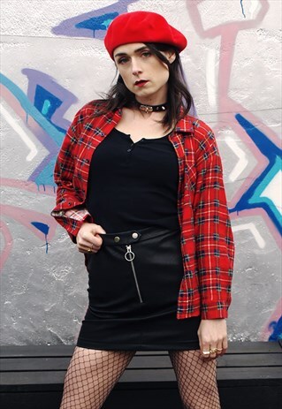 GRUNGE RED CHECKED FLANNEL SHIRT