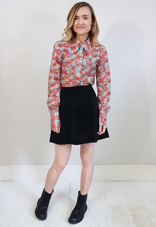 VINTAGE 70'S BLACK SUEDE A LINE MINI SKIRT