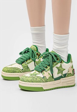 Denim sneakers retro patch jean shoes star trainers in green