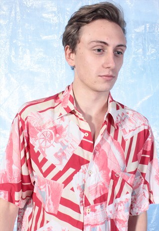 VINTAGE RED, WHITE AND BLUE PATTERNED SHIRT