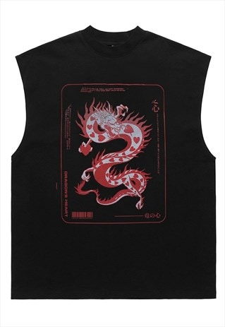 Dragon tank top surfer vest retro monster sleeveless t-shirt