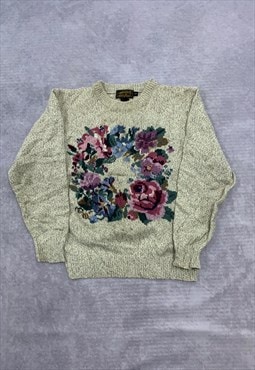 Eddie Bauer Knitted Jumper Flower Patterned Knit Sweater