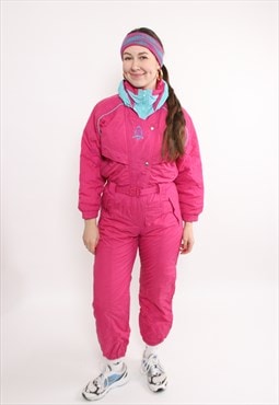 80s pink one piece ski suit, vintage snowsuit for her,