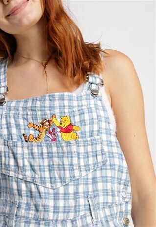 VINTAGE DISNEY DUNGAREE SHORTS CHECKERED Z611