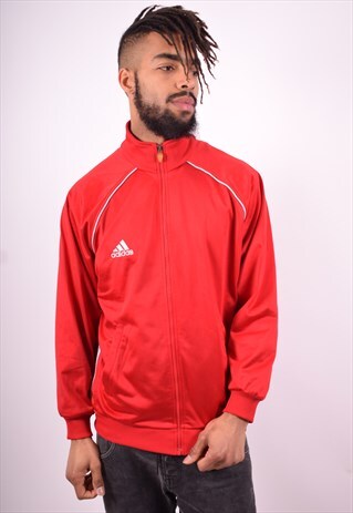 ADIDAS MENS VINTAGE TRACKSUIT TOP JACKET MEDIUM RED 90'S