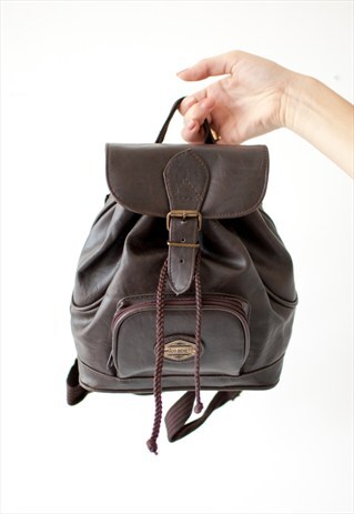 VINTAGE RETRO BROWN LEATHER LITTLE BAG PACK