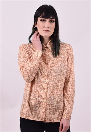 VINTAGE 70'S CRAZY PRINT DAGGER COLLAR SHIRT SIZE 10 12 14
