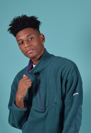 VINTAGE ADIDAS GREEN EMBROIDERED FLEECE JUMPER