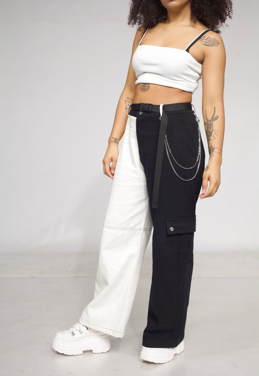 two tone jeans black and white