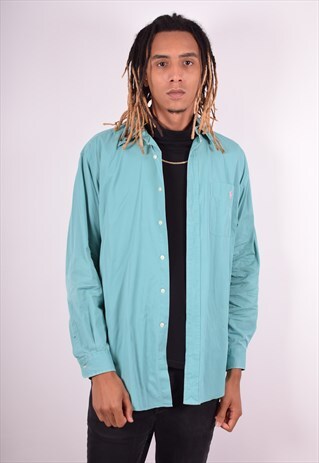RALPH LAUREN MENS VINTAGE SHIRT MEDIUM BLUE 90S