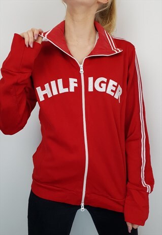 TOMMY HILFIGER - RED SPELL OUT TRACK JACKET - LARGE