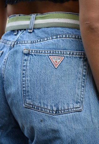 VINTAGE GUESS MID BLUE HIGH WAISTED STRAIGHT LEG JEANS