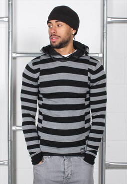 Vintage DKNY Hoodie in Black & Grey Sports Jumper Medium