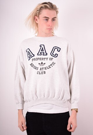 ADIDAS MENS VINTAGE SWEATSHIRT JUMPER LARGE GREY 90S