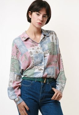 Abstract Pattern Shirt Blouse Long Sleeve Buttons Up 1911