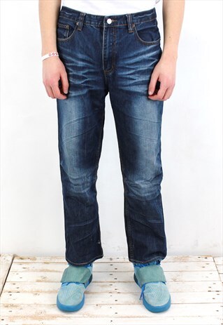 505 Vintage Mens W34 L32 Regular Straight Jeans Denim Pants