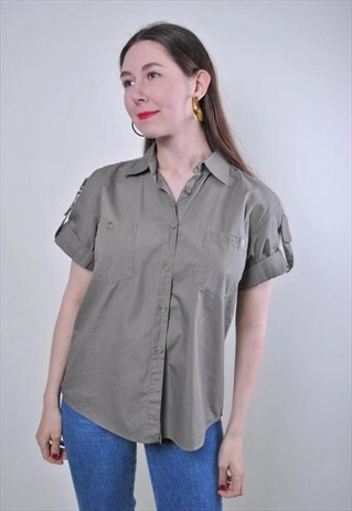 WOMEN VINTAGE BROWN HERITAGE MILITARY STYLE SHIRT