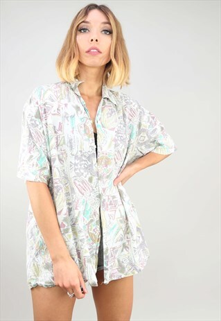 VINTAGE OVERSIZED SHORT SLEEVE PATTERNED SHIRT