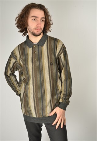 VINTAGE 80'S LONG SLEEVE STRIPED POLO SHIRT