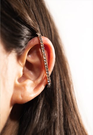 NO PIERCING CRYSTAL GOLD EAR BAR EARCUFF