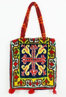 Vintage Shoulder Tote Bag Multicolour Tufted Moroccan Carpet