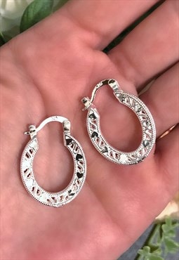 925 Silver Cut-Out Hoop Earrings